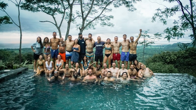 Group photo after taking ice baths in the rainforest.