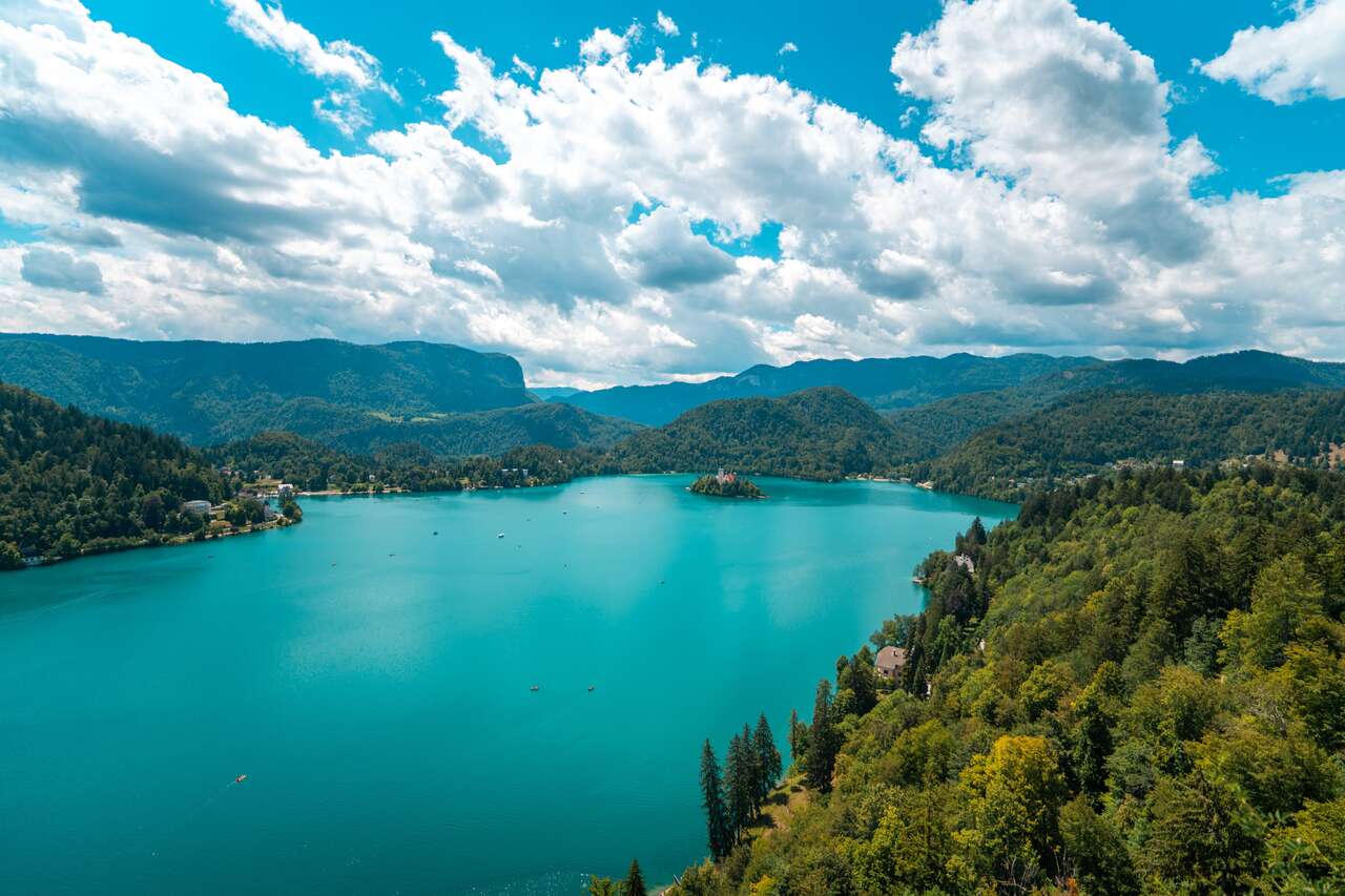 The view of Lake Bled from Bled Castle
