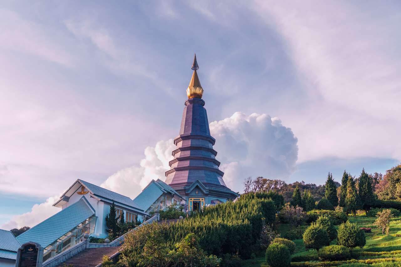 The grand pagodas of Doi Inthanon on a cloudy day