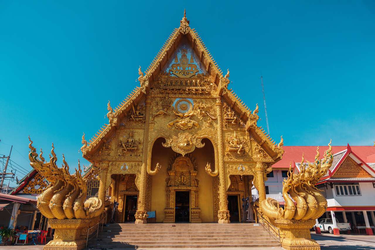 The gold exterior of Wat Sri Panthon in Nan