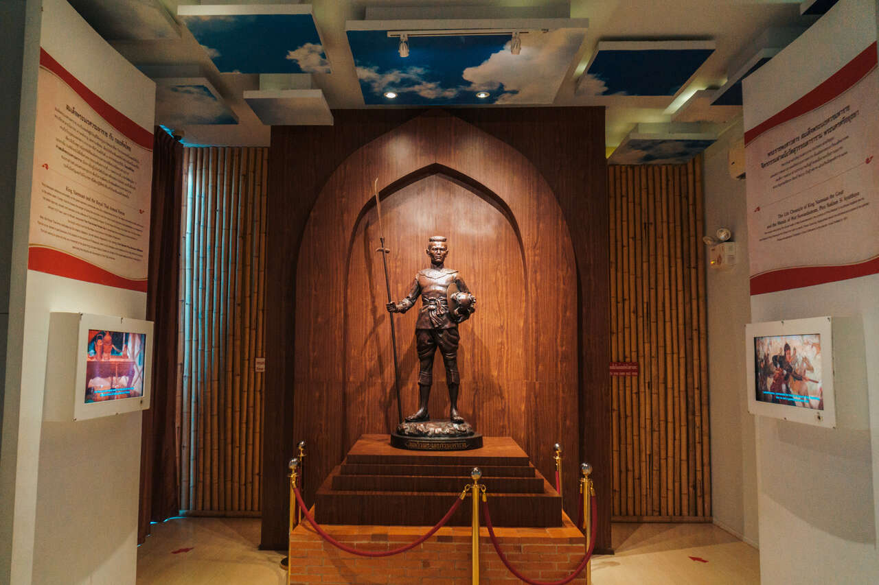 King Naresuan statue inside Chan Royal Palace Historical Center Museum in Phitsanulok, Thailand.